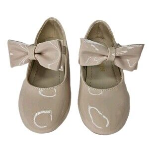 Toddler Girls Dress Shoes With Bow, Size 6, Tan